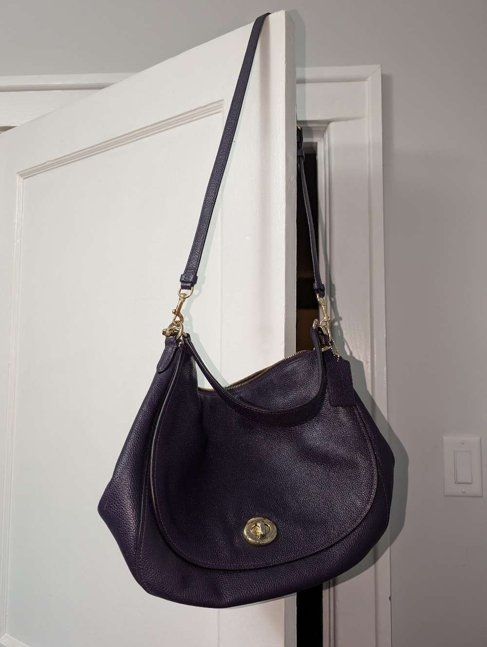 Coach Purple Hobo Pebbled Leather Turnkey Bag